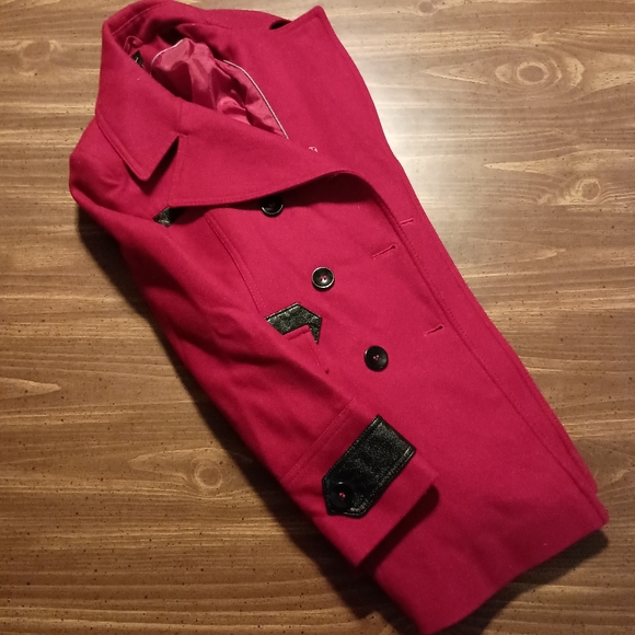 RED PEACOAT - SAKS FIFTH AVENUE - Large // Jacket Trenchcoat Winter Pea Coat - Picture 13 of 13